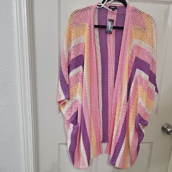 Express Pink and Purple Striped Cardigan - Picture 1 of 3